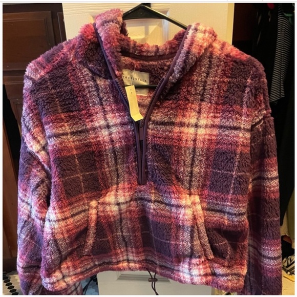 Aeropostale Pink and Purple Plaid Sherpa Jacket Medium NWT - Picture 3 of 4